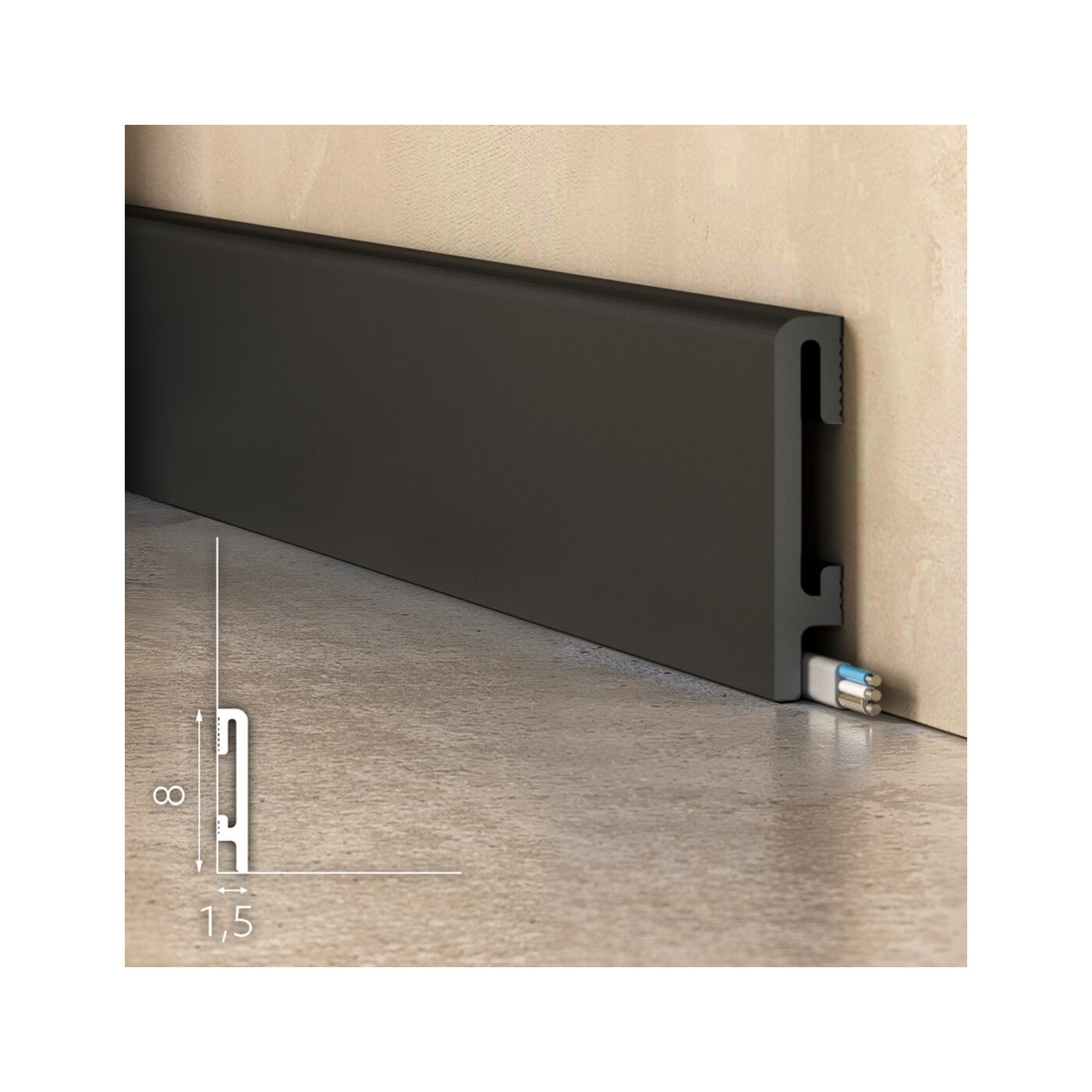 Wytrzymała czarna listwa przypodłogowa DuroFit PF080B 8cm - Premium Floor