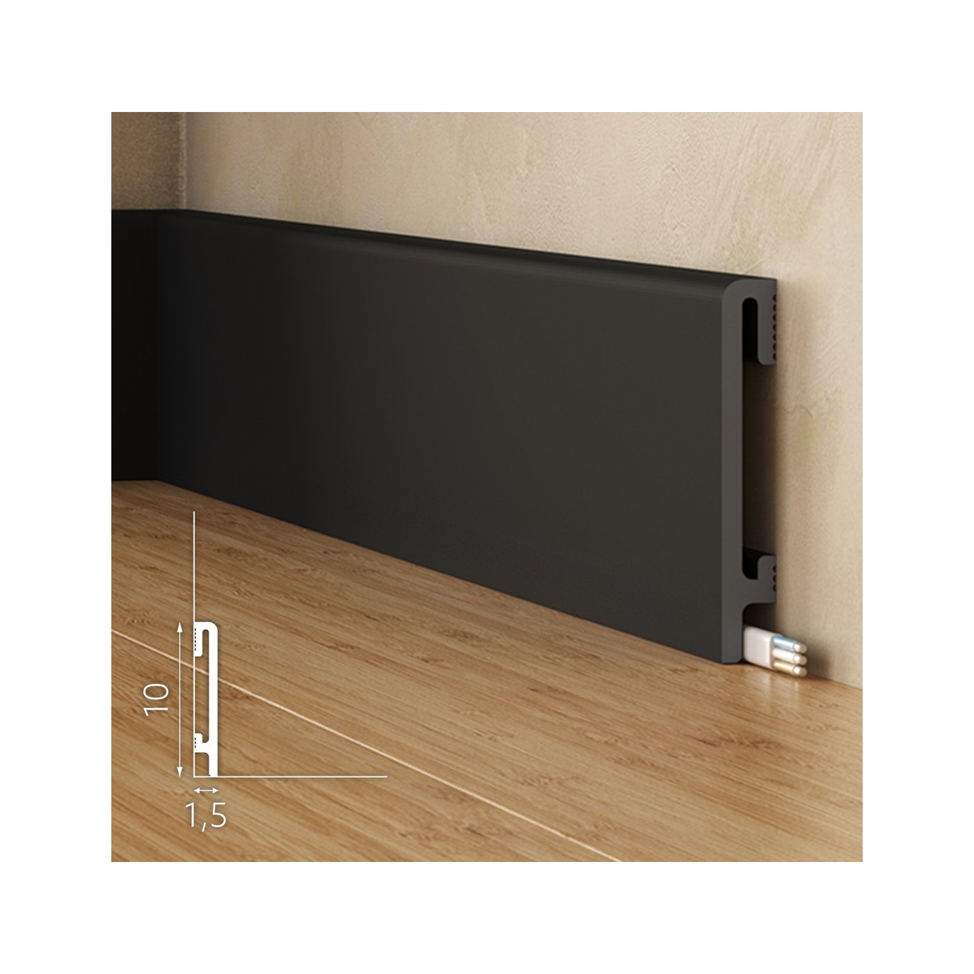 Czarna listwa przypodłogowa maskujące DuroFit PF100B 10cm - Premium Floor