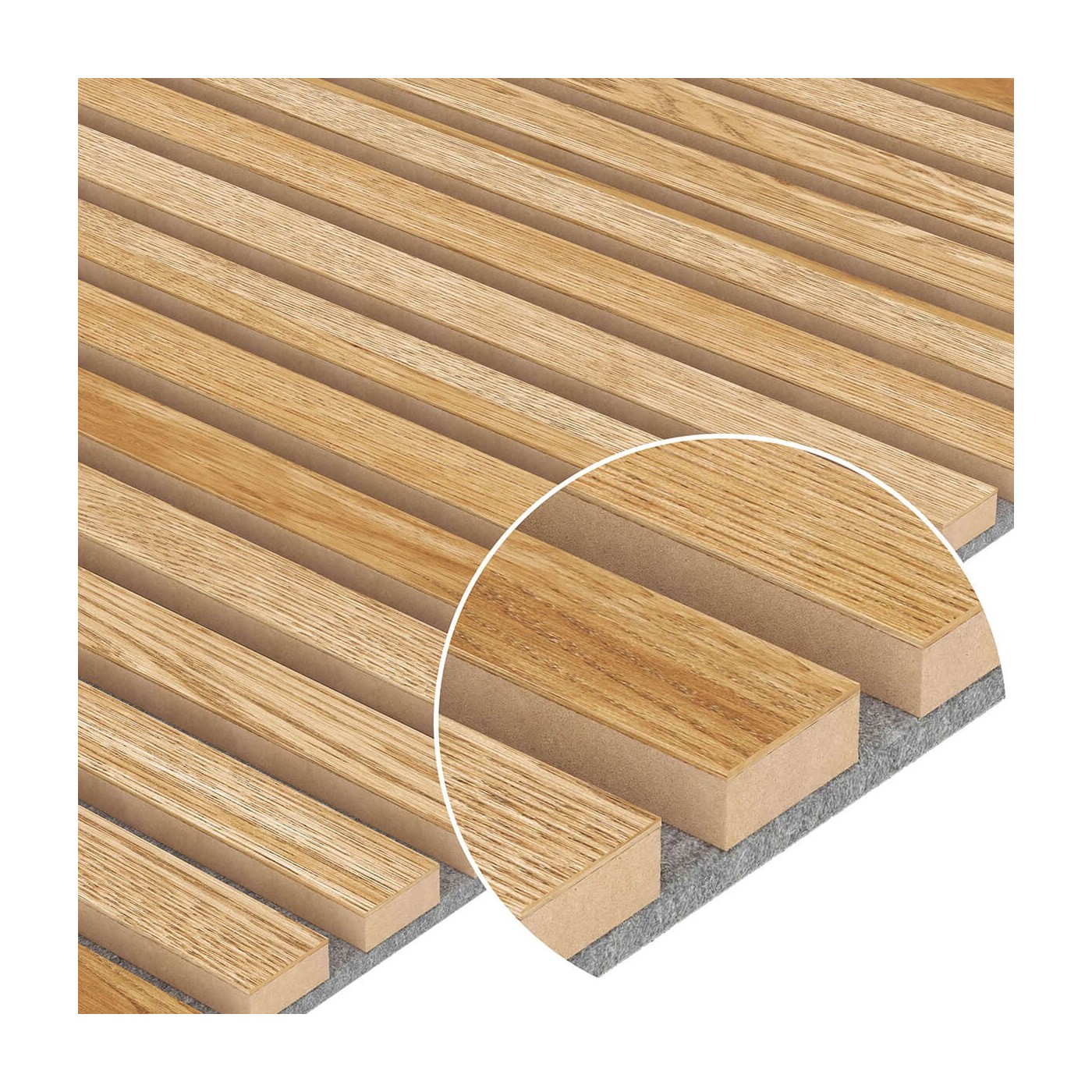 Dýhovaný akustický panel - dub | šedá plsť [60x240cm] ⭐ - Lameo® shop