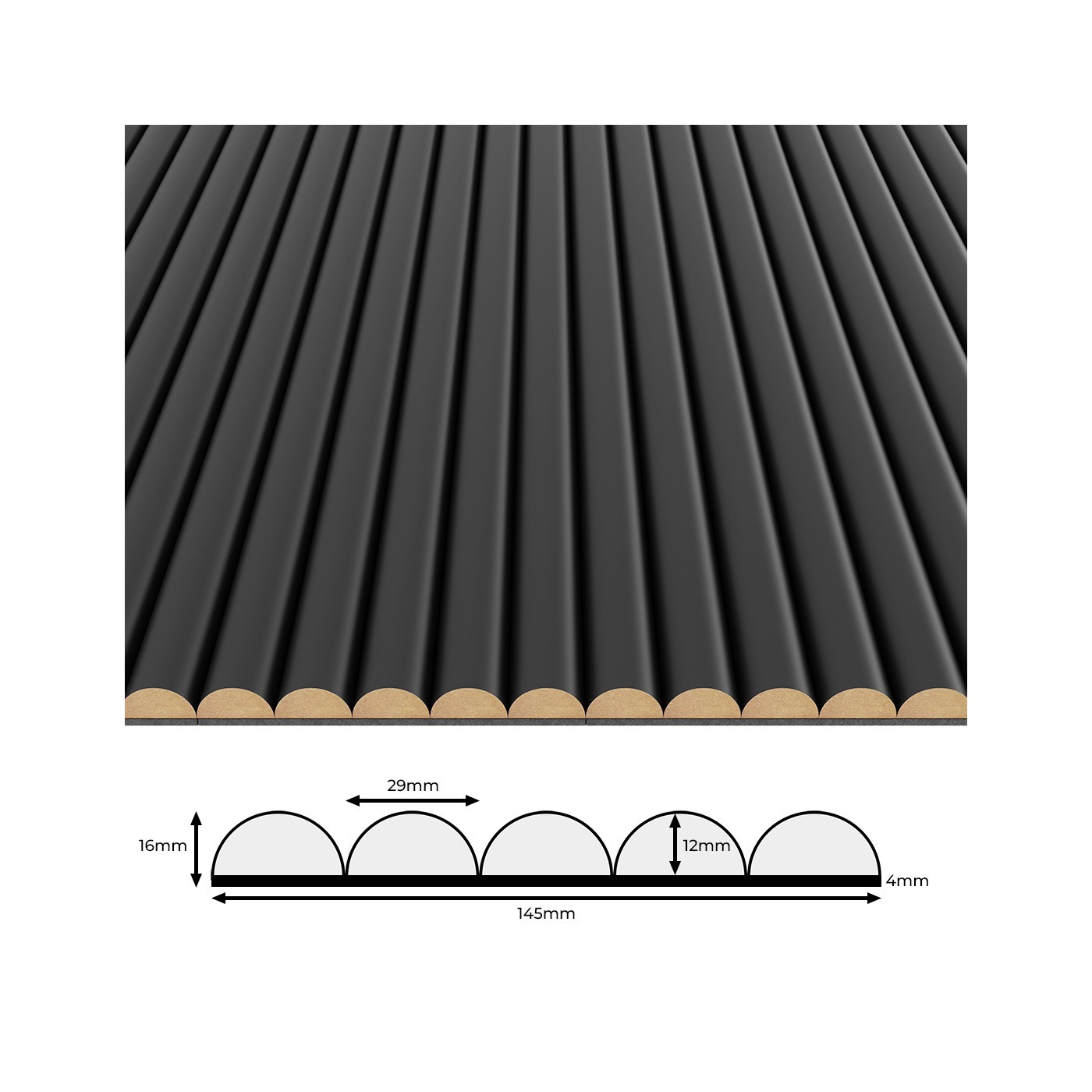 Rýhovany MDF panel - Černá matná