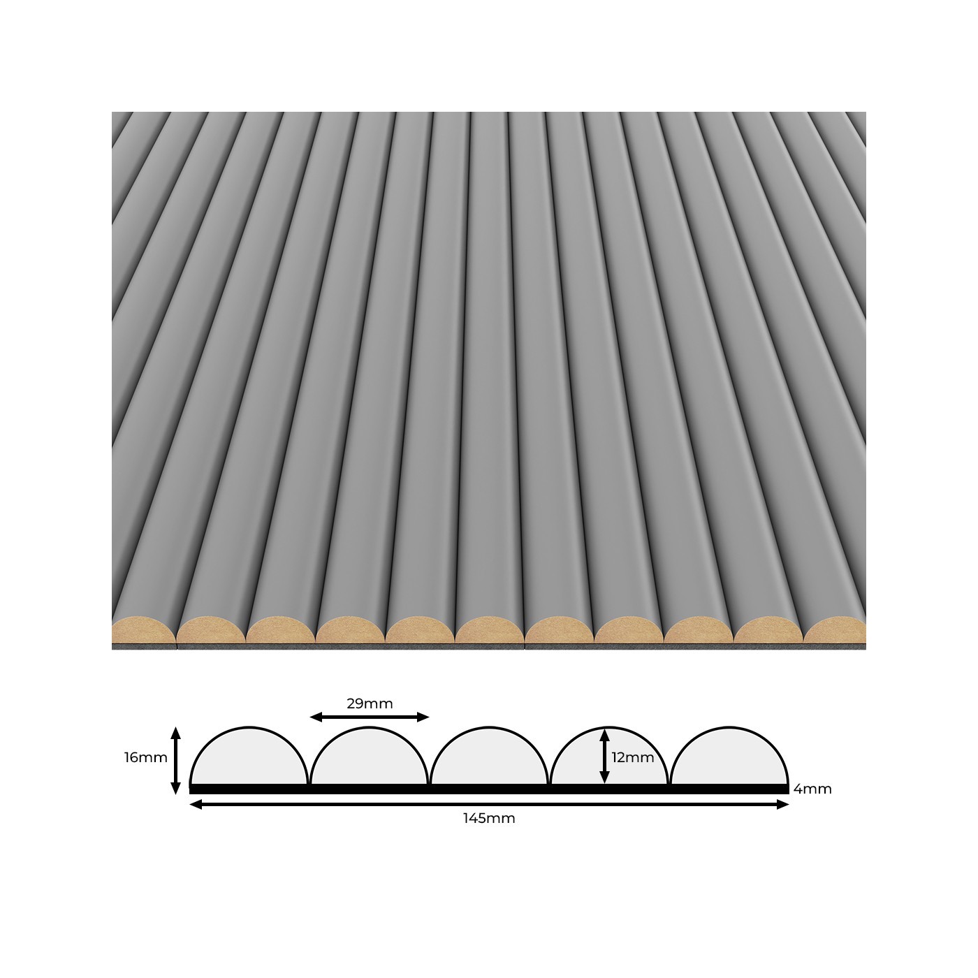 Rýhovany MDF panel - Šedý