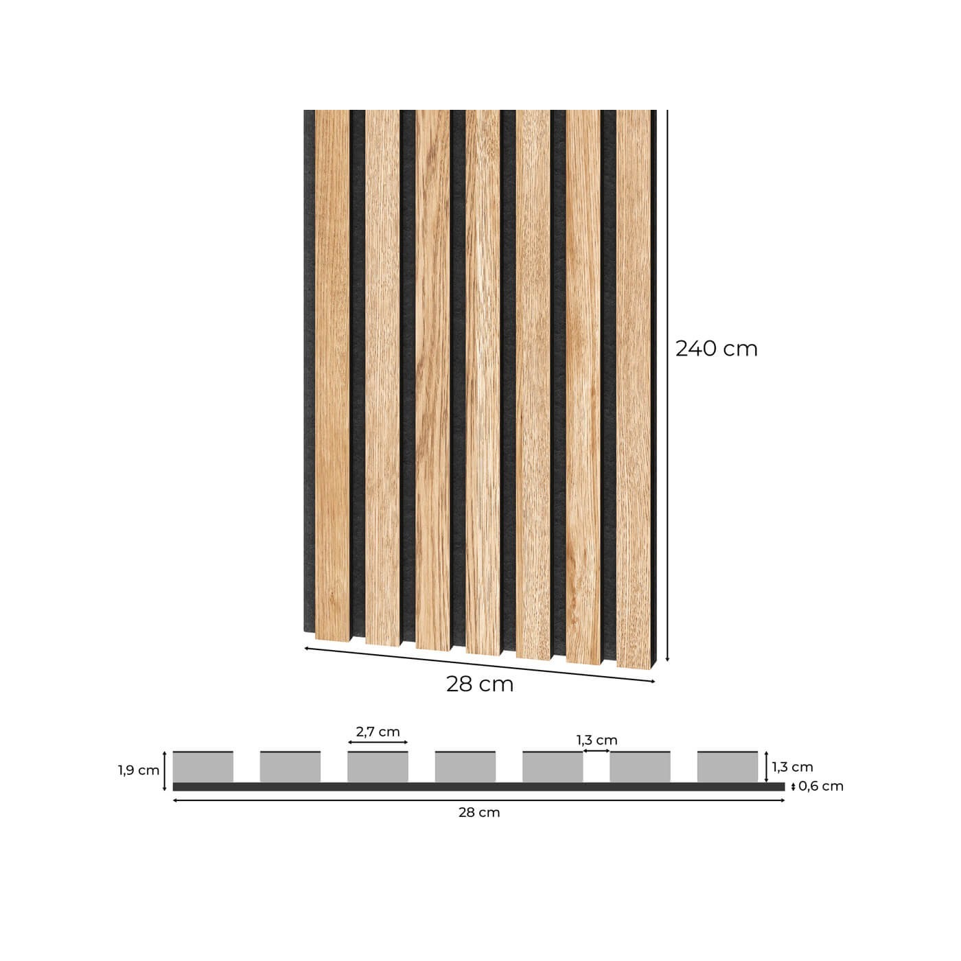 Dýhovaný akustický panel - dub [60x240cm] ⭐ - Lameo® shop