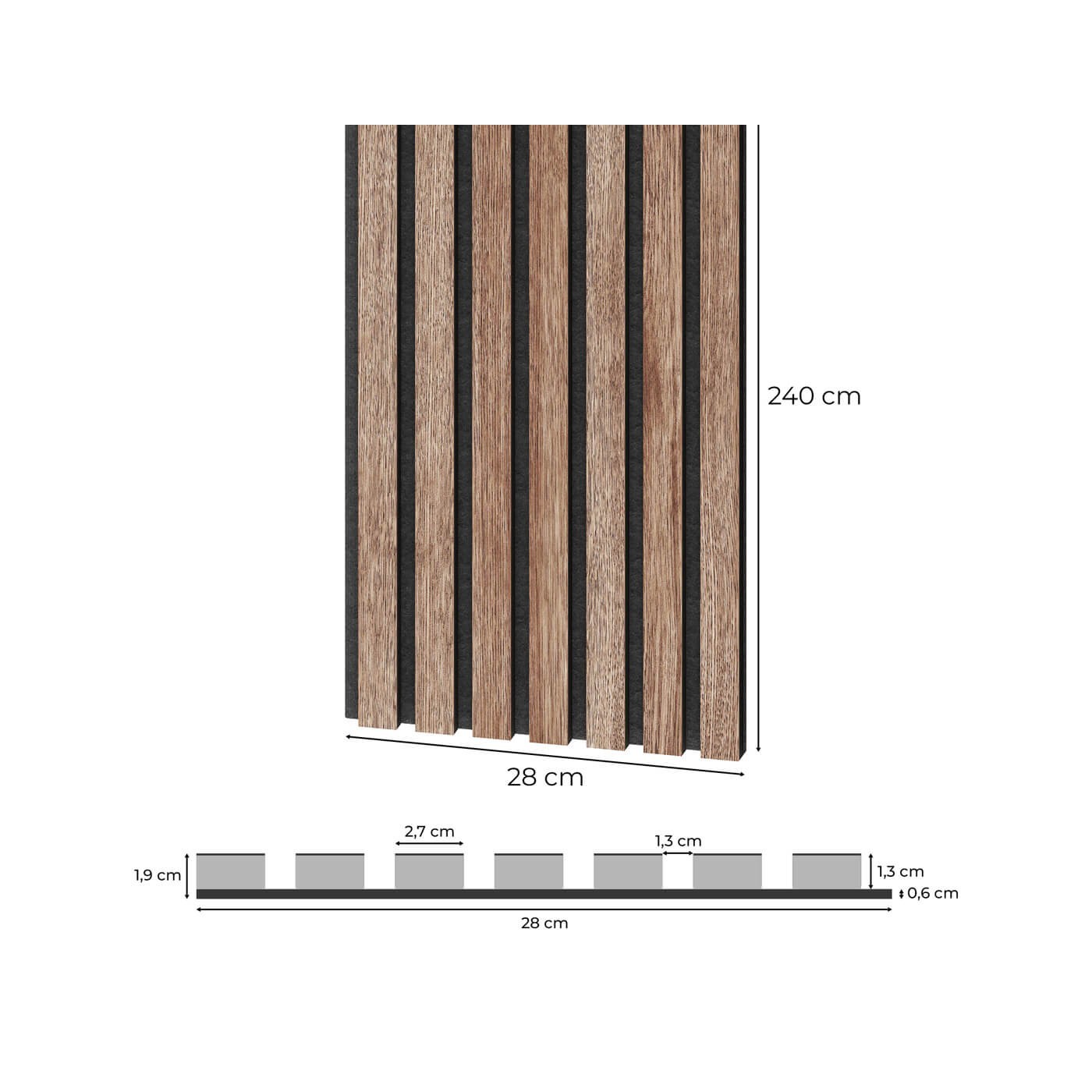 Dýhovaný akustický panel - americký ořech [60x240cm] ⭐ - Lameo® Shop