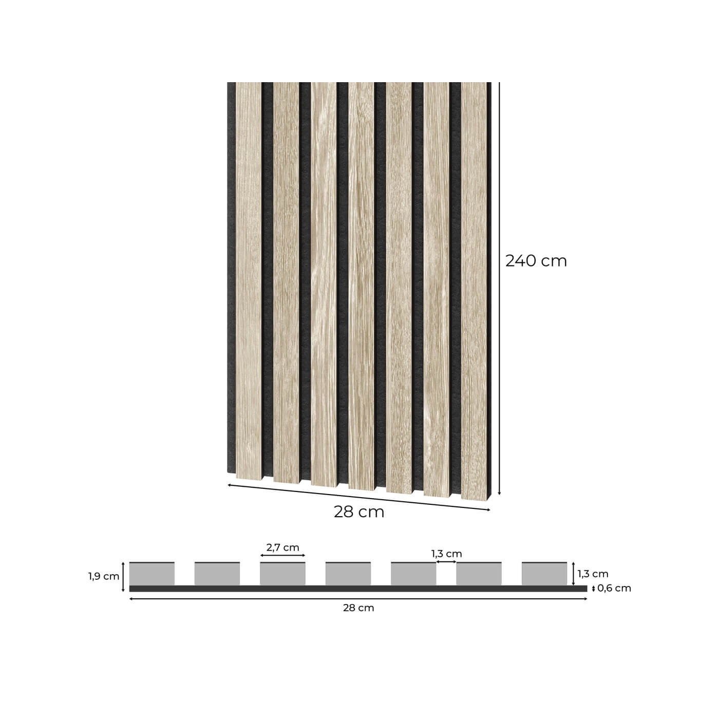 Dýhovaný akustický panel - bělený dub [60x240cm] ⭐ - Lameo® shop