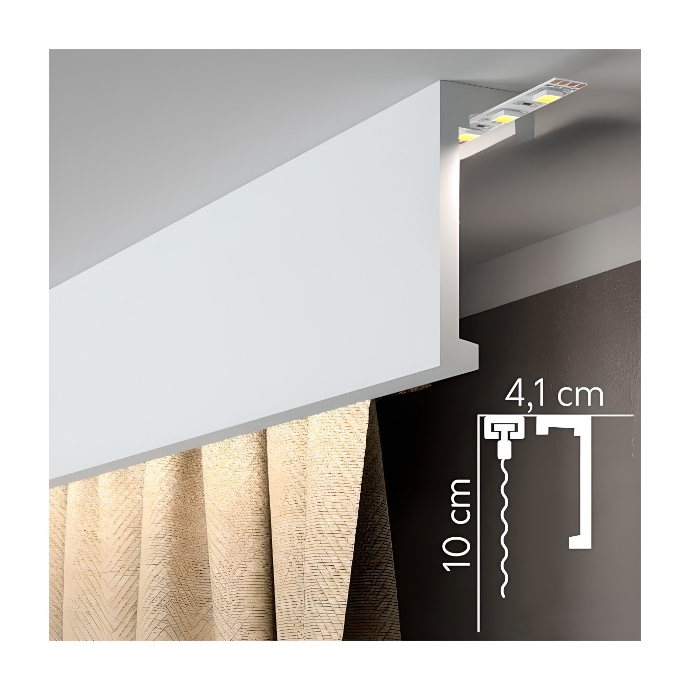 Maskovací lišta na záclonové tyče s LED osvětlením QL026 10 cm - Mardom Decor